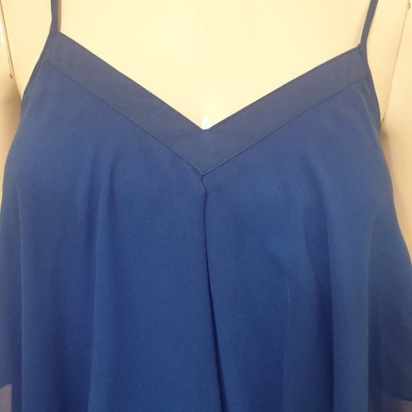 FOREVER NEW Blue V-Neck Layered Flowy Top AU-8 w/ Adjustable Spaghetti Straps - Picture 7 of 15
